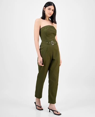 Bar Iii Women's Strapless Belted Utility Jumpsuit, Exclusively at Macy's