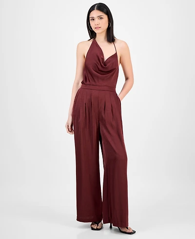 Bar Iii Women's Satin Cowl-Neck Wide-Leg Jumpsuit, Macy's Exclusive
