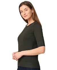 Melissa Paige Women's Crew-Neck Elbow-Sleeve Fine-Gauge Sweater