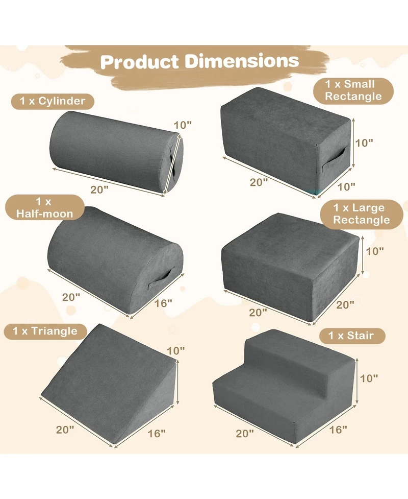 Mecale 6-Piece Baby Climbing Blocks with 30D High-Density Foam and Carrying Handles