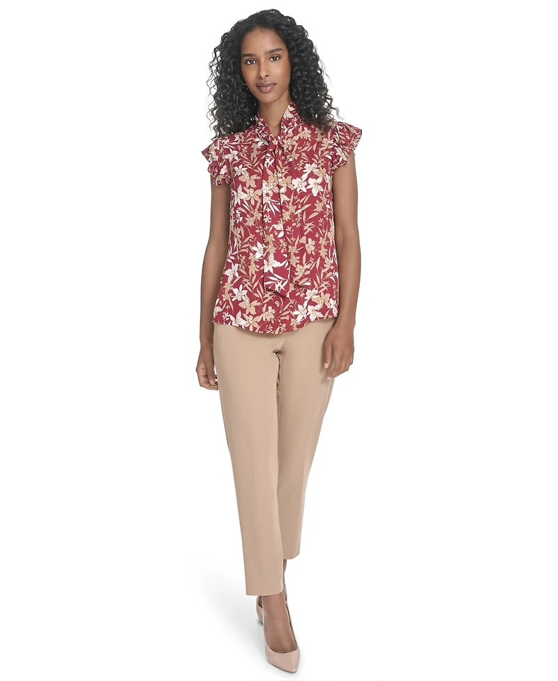 Tommy Hilfiger Women's Ruffled Floral Bow Blouse
