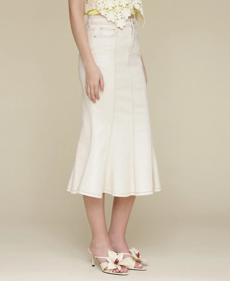 Avec Les Filles Women's Panelled Flare Denim Midi Skirt