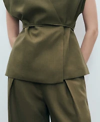 Mango Women's Linen-Blend Wrap Top