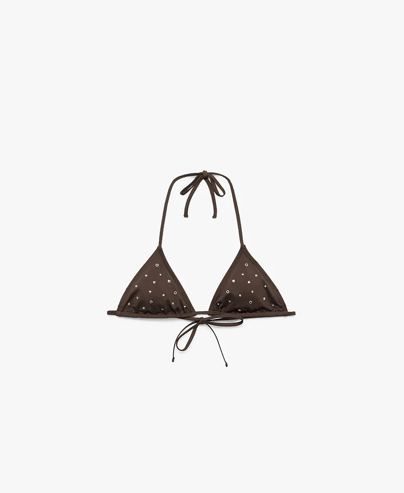 Mango Women's Metallic Embellishments Triangle Bikini Top