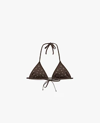 Mango Women's Metallic Embellishments Triangle Bikini Top