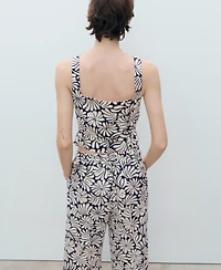 Mango Women's Floral Fitted Linen Top