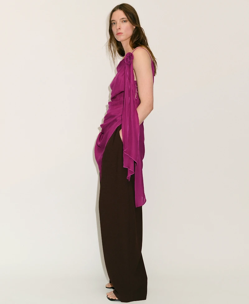 Mango Women's Flower Detail Long Satin Top