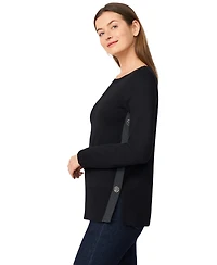 Melissa Paige Women's Contrast-Trim Side-Button Tunic Sweater