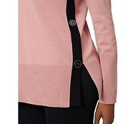 Melissa Paige Women's Contrast-Trim Side-Button Tunic Sweater