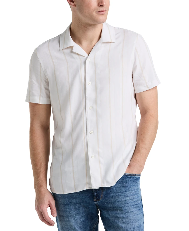 Perry Ellis Men's Short Sleeve Striped Button-Front Camp Shirt