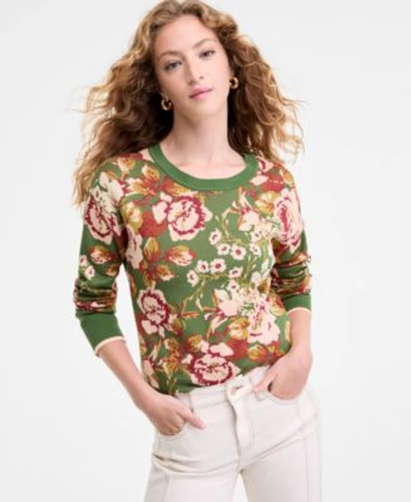 Liverpool Los Angeles Womens Printed Crewneck Long Sleeve Sweater Kennedy Mid Rise Crop Straight Jeans