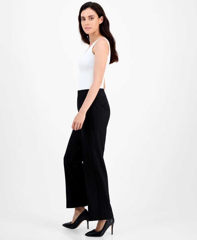 Anne Klein Petite Ponte Pinstripe Mid-Rise Pull-On Pants