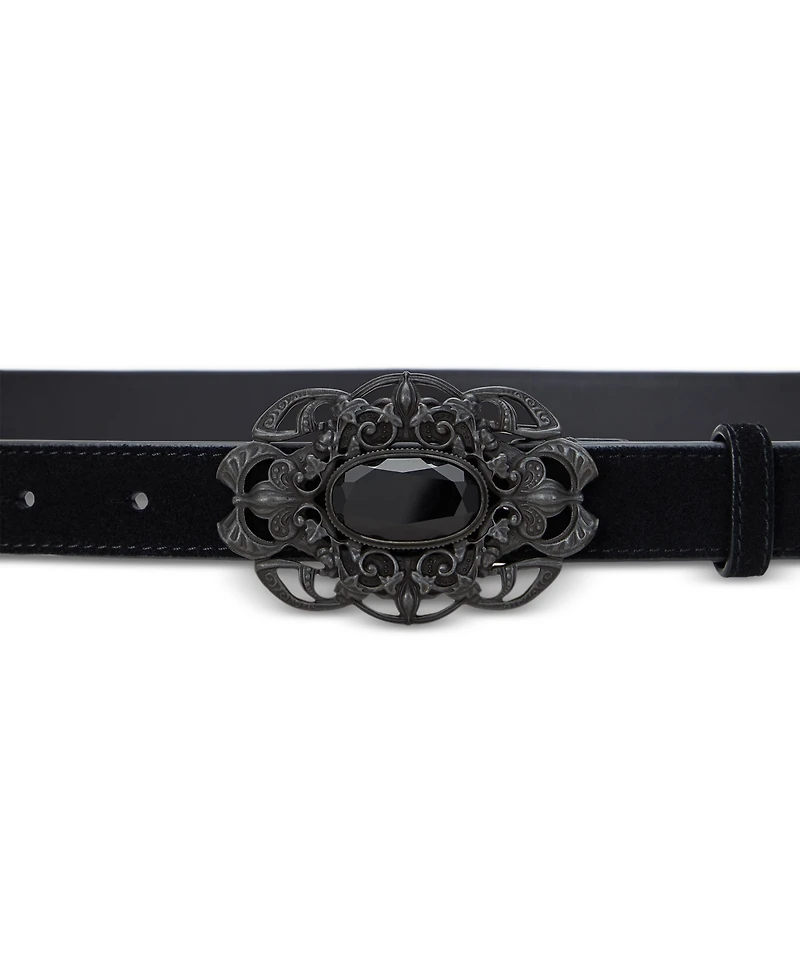 Lauren Ralph Lauren Stone-Buckle Suede Skinny Belt