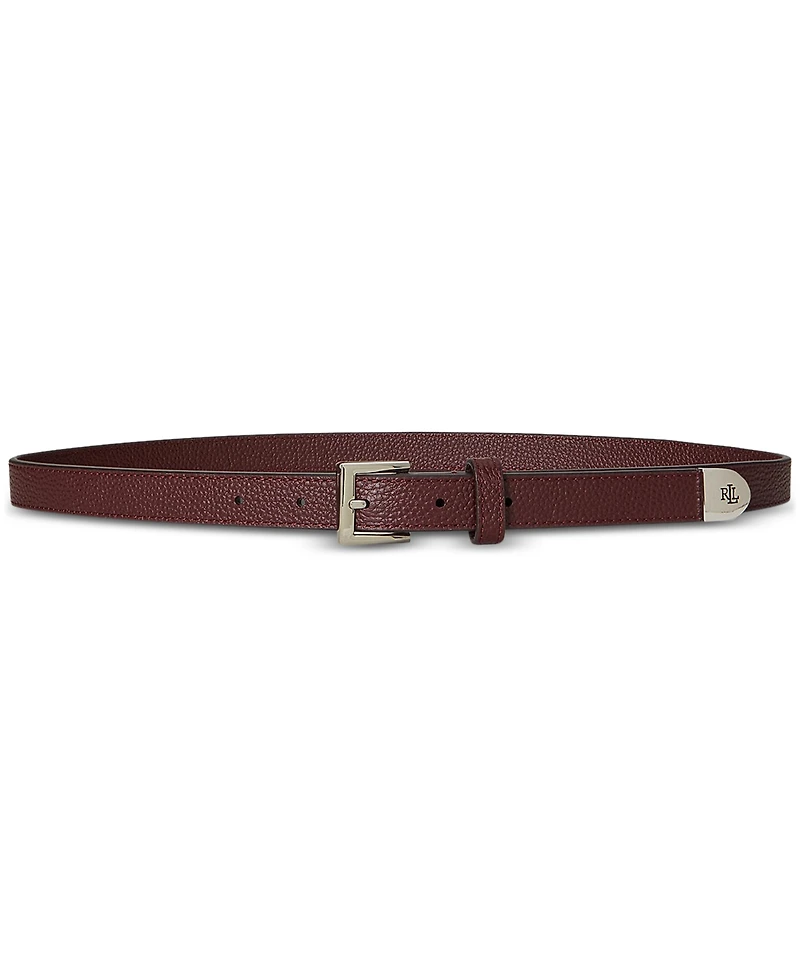 Lauren Ralph Pebbled Leather Skinny Belt