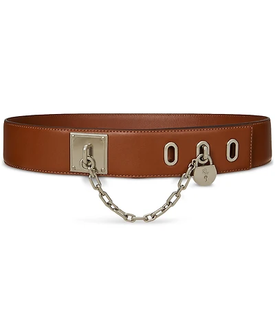 Lauren Ralph Chain Padlock Wide Leather Belt