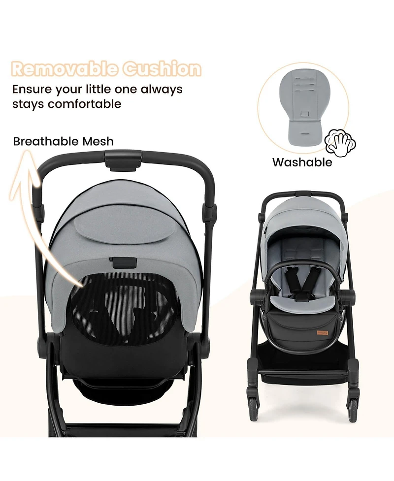Costway Baby Stroller Foldable Infant Pram Stroller with Reclining Backrest Handle