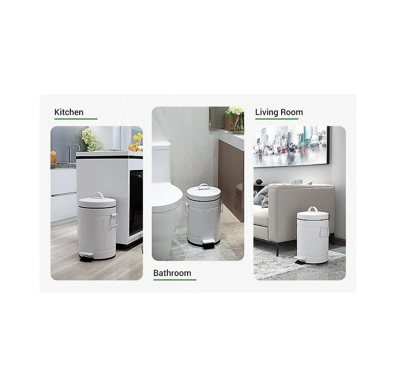 3.2 Gal./12-Liter and 0.8 Gal./3 Liter Old Time Style Round White Metal Step-on Trash Can Set