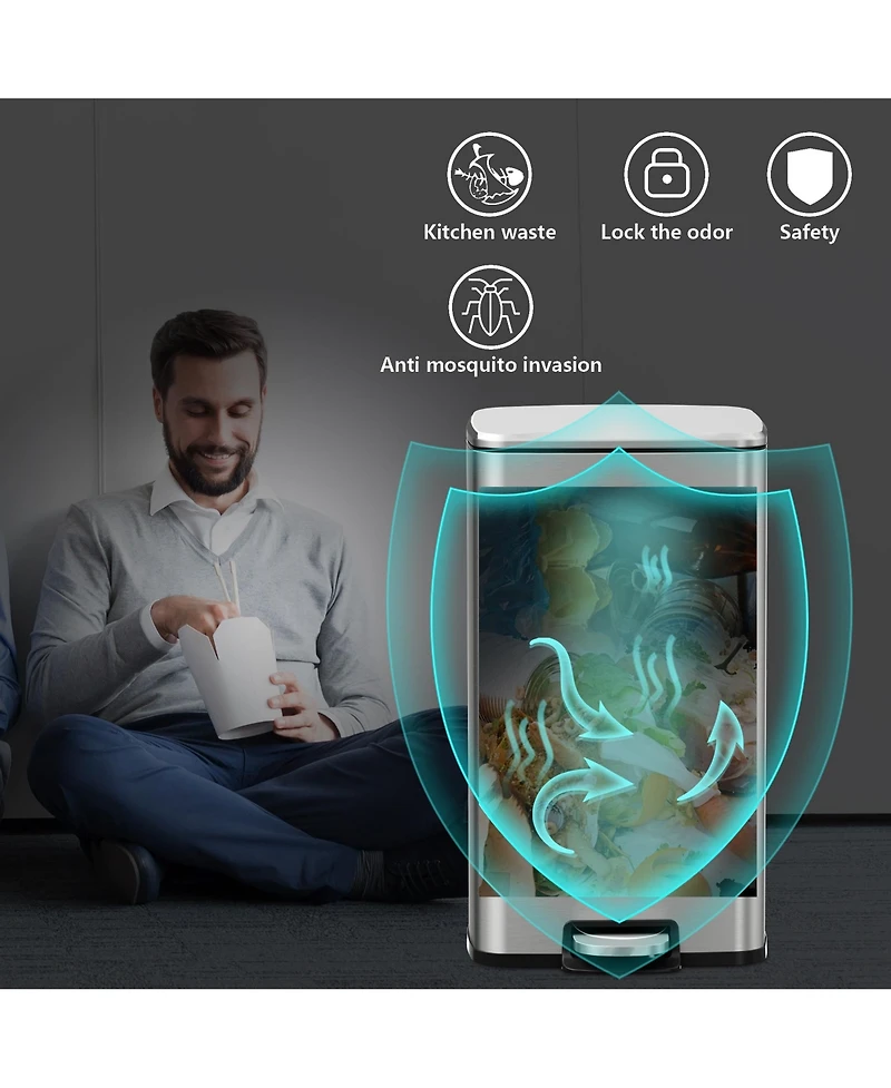 8 Gal./30 Liter Rectangular Stainless Steel step-on Trash Can for kitchen