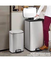 8 Gal./30 Liter and 1.3 Gal./5 Liter Rectangular Stainless Steel Step-on Trash Can Set for Kitchen and Bathroom