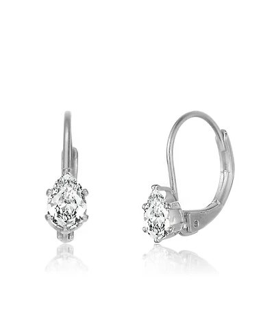 Genevive Sterling Silver Clear Oval Cubic Zirconia Leverback Earrings