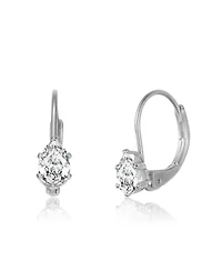 Genevive Sterling Silver Clear Oval Cubic Zirconia Leverback Earrings