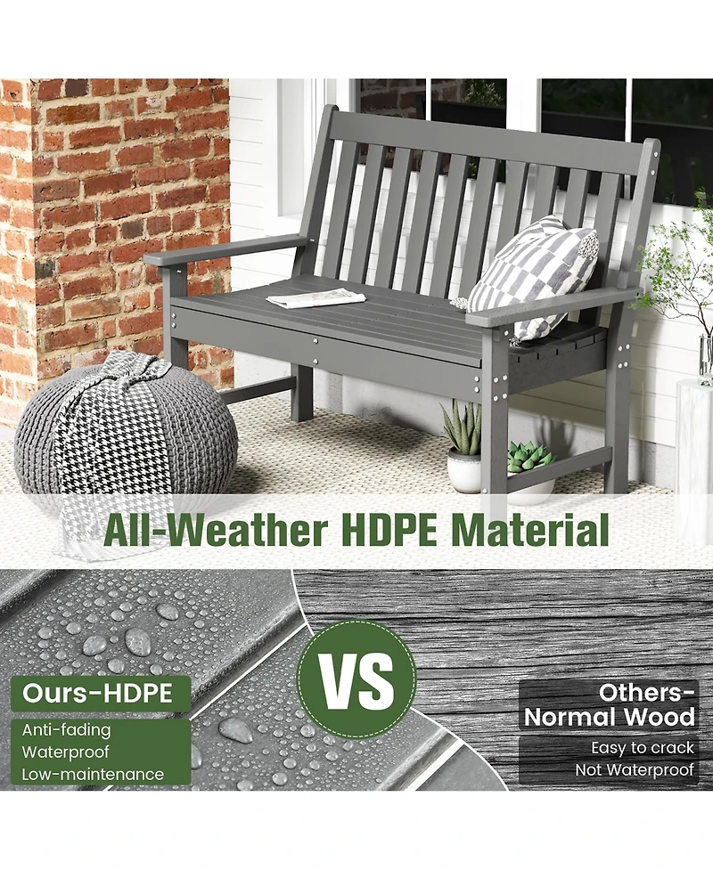 Gymax Garden Bench All-Weather Hdpe 2-Person Outdoor Bench for Front Porch Backyard