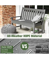 Gymax Garden Bench All-Weather Hdpe 2-Person Outdoor Bench for Front Porch Backyard