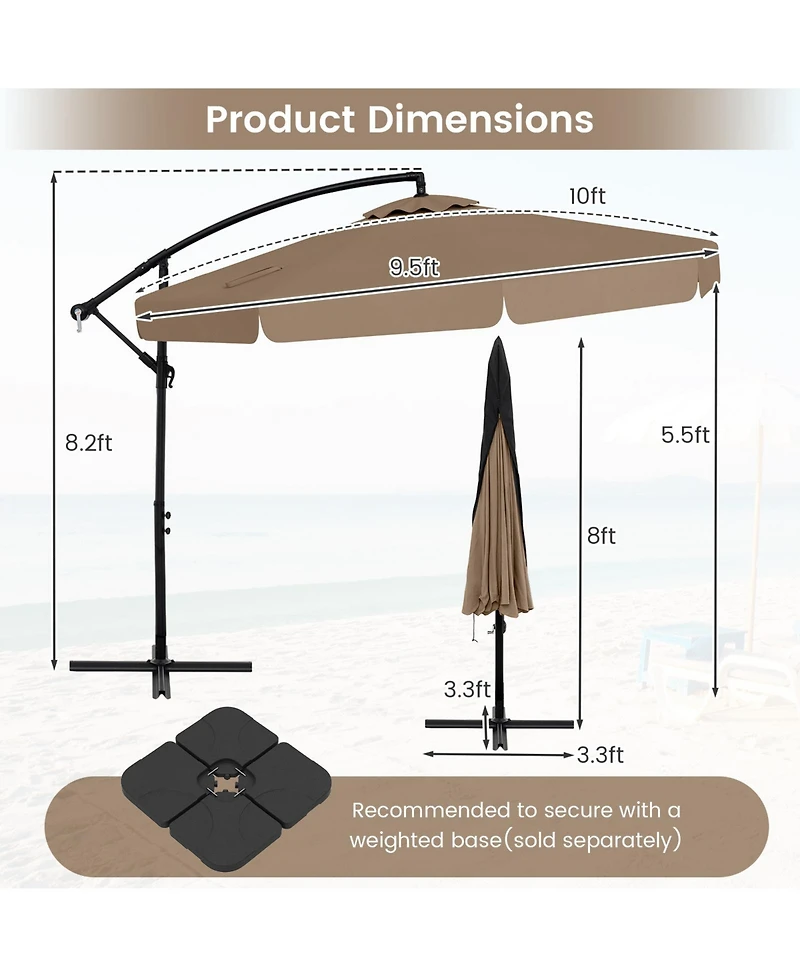 Gymax 10FT Offset Hanging Umbrella Patio Cantilever w/ Easy Tilt Adjustment