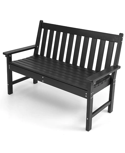 Gymax Garden Bench All-Weather Hdpe 2-Person Outdoor Bench for Front Porch Backyard
