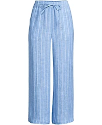 Lands' End Women's High Rise Drawstring Linen Wide Leg Crop Pants