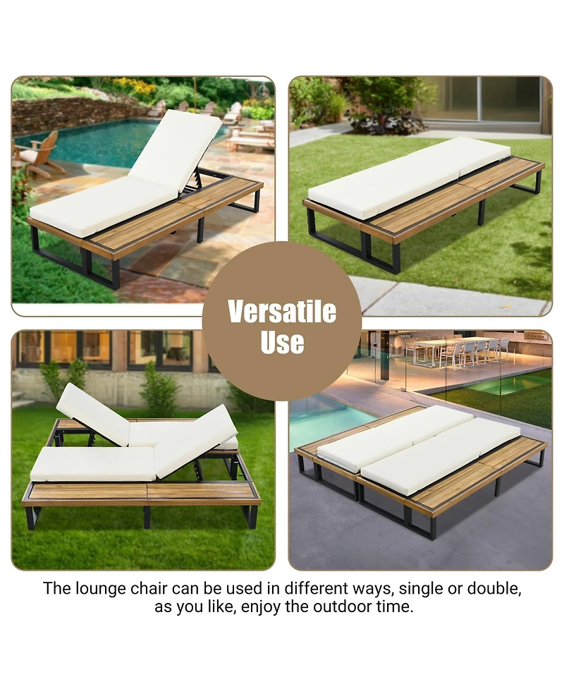 Mondawe Outdoor Chaise Lounge Chair with 5-Position Adjustable Backrest and cushions