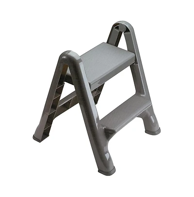Rubbermaid 2 Step Slip Resistant Folding Plastic Stepstool with Foot Pads, Grey