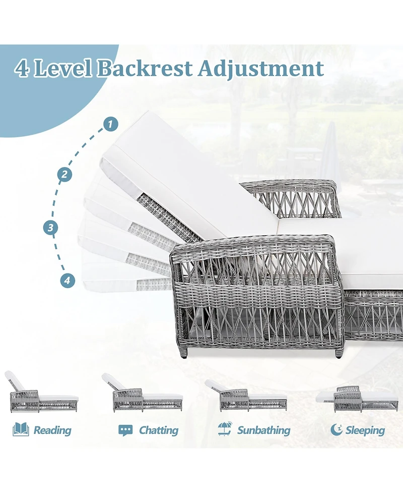 Mondawe Outdoor Wicker Lounge with Armrests, Patio Adjustable Recliner Soft Removable Cushions