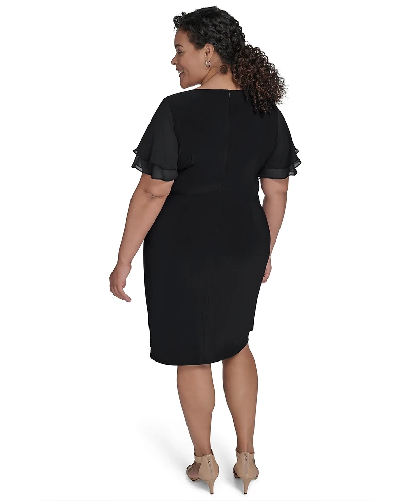 Jessica Howard Plus Flutter-Sleeve Shirred Dress