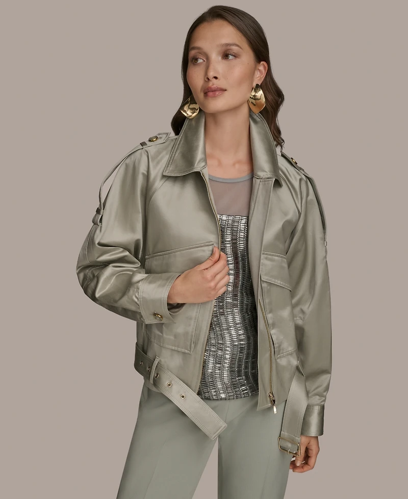 Donna Karan New York Women's Satin Zip-Front Belted Jacket