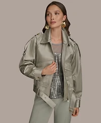 Donna Karan New York Women's Satin Zip-Front Belted Jacket