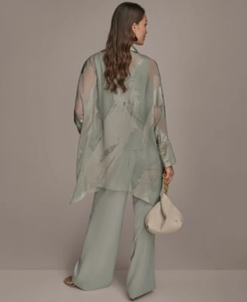Donna Karan New York Womens Long Sleeve Burnout Tunic Wide Leg Pants