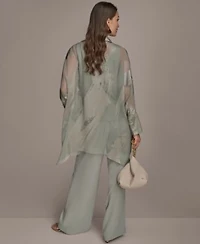 Donna Karan New York Womens Long Sleeve Burnout Tunic Wide Leg Pants