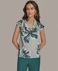 Donna Karan New York Printed Cap-Sleeve Cowlneck Top