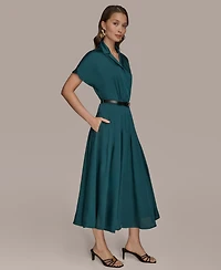 Donna Karan New York Women's Solid Short-Sleeve Belted Shirtdress