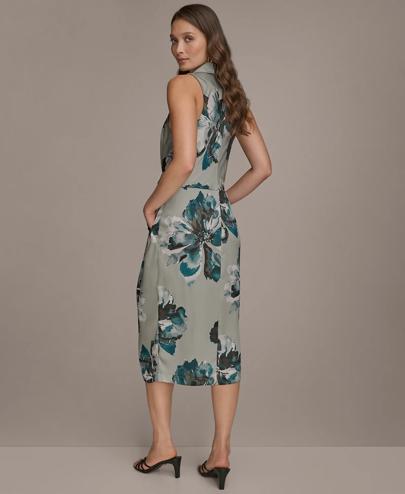 Donna Karan New York Women's Printed Sleeveless V-Neck Hardware Dress