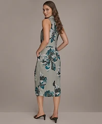 Donna Karan New York Women's Printed Sleeveless V-Neck Hardware Dress