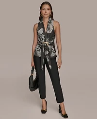 Donna Karan New York Women's Printed Sleeveless Faux-Wrap Hardware Top