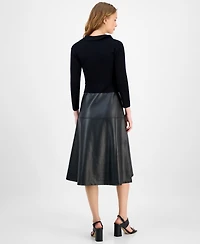 T Tahari Women's Mixed-Media Fit and Flare Dress