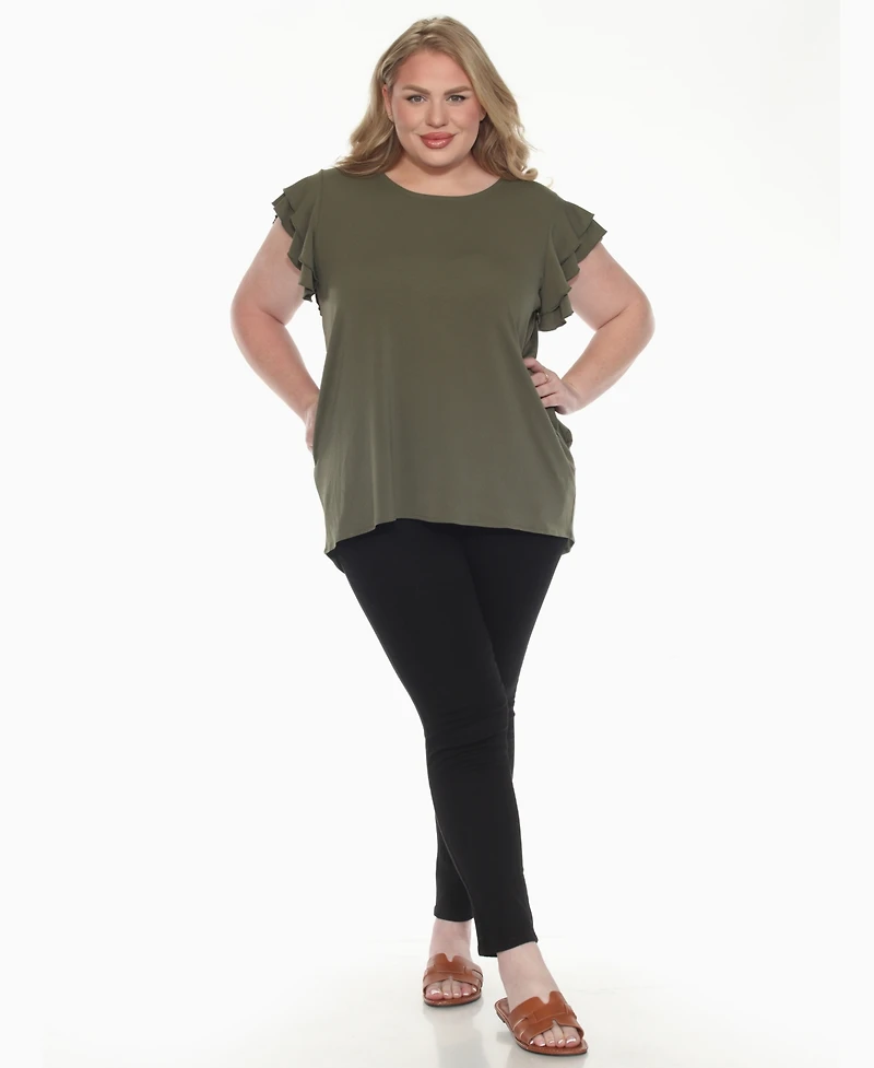 White Mark Plus Ruffled Sleeve Solid Top