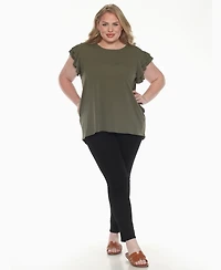White Mark Plus Ruffled Sleeve Solid Top