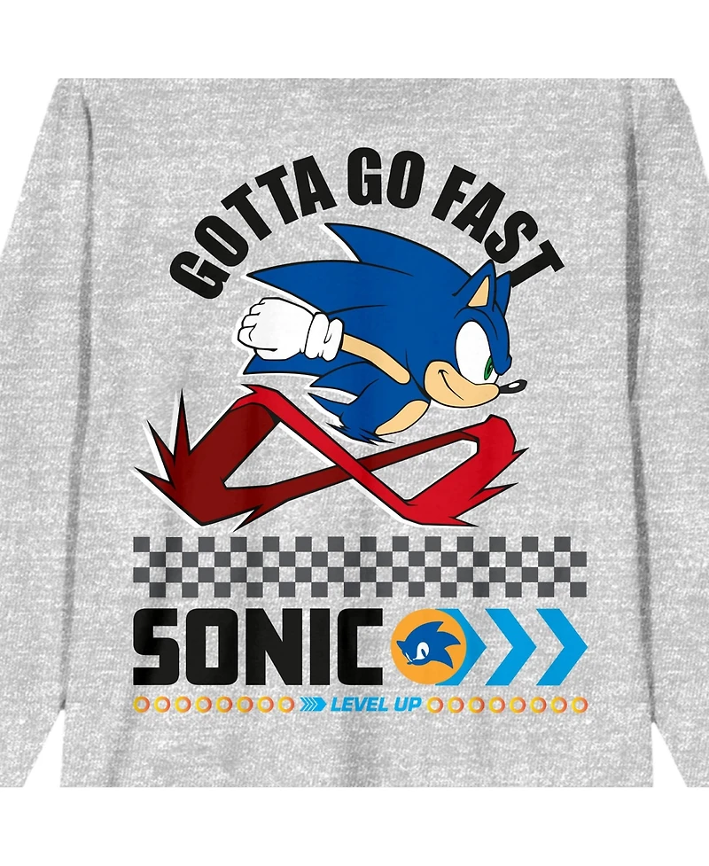 Sonic The Hedgehog Modern Gotta Go Fast Crew Neck Long Sleeve Athletic Heather Adult Tee-Medium