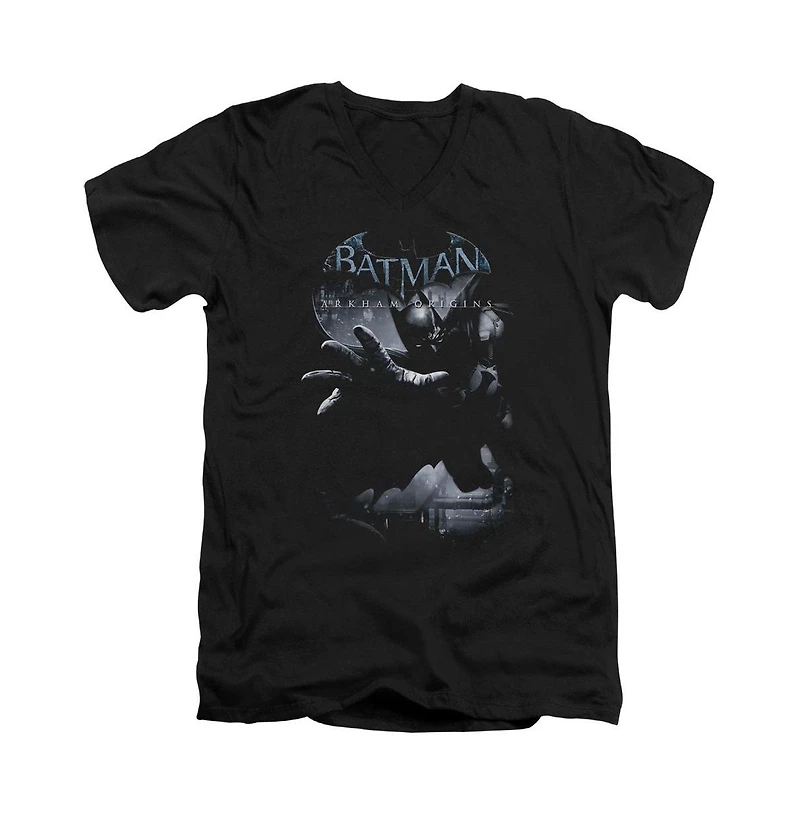 Batman Men's Arkham Origins Out Of The Shadows Short Sleeve Adult V Neck Tee / T-Shirt