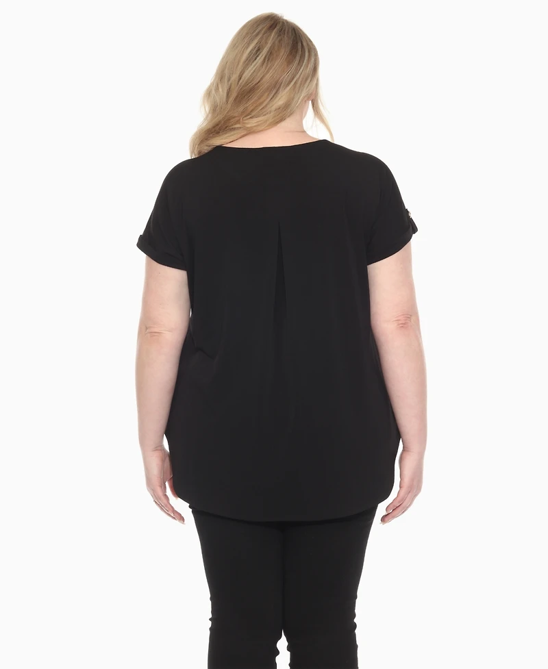 White Mark Plus Folded Short Sleeve Solid Top