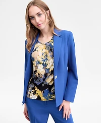 Kasper Women's Printed Pleated-Neck Cap-Sleeve Top